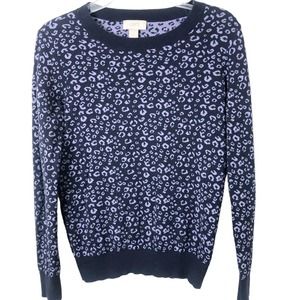 Ann Taylor Loft Women's Purple Blue Animal Print Long Sleeve Sweater Size Small